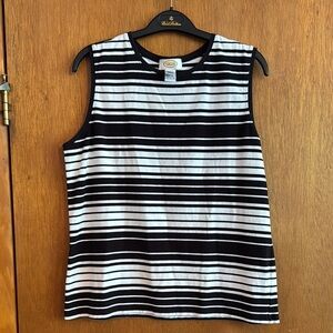 Talbots Black and White Striped Sleeveless top Sz L cotton/spandex blend